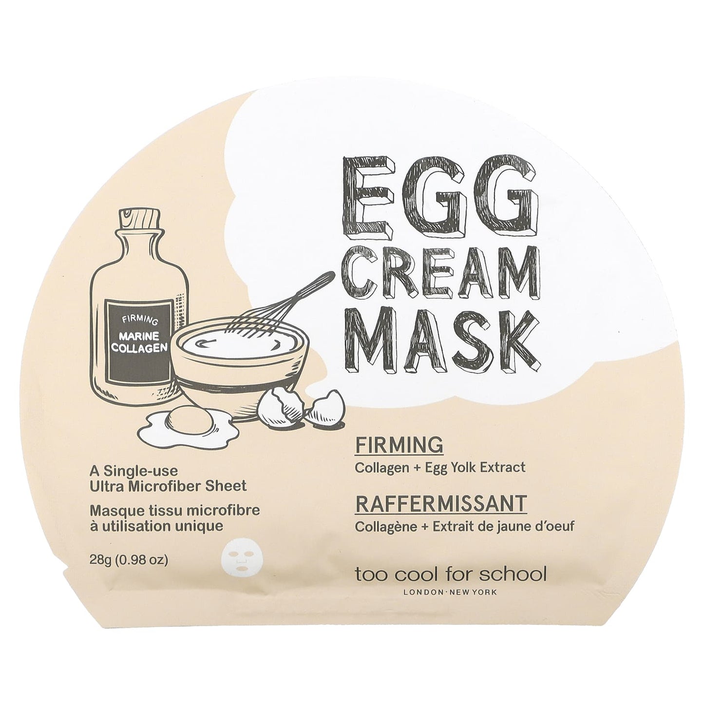 Too Cool for School-Egg Cream Beauty Mask-Firming-1 Sheet-0.98 oz (28 g)