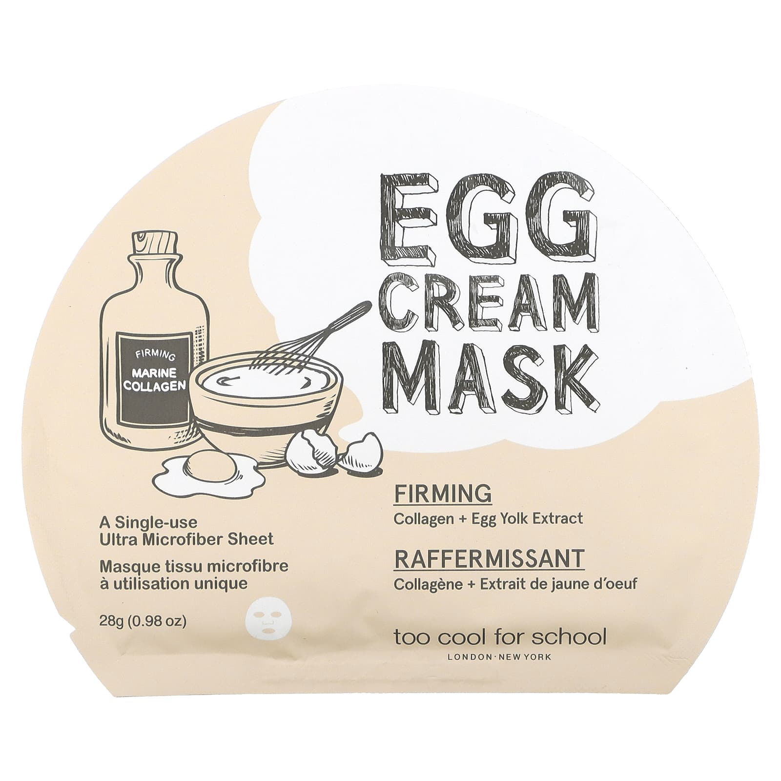 Too Cool for School-Egg Cream Beauty Mask-Firming-1 Sheet-0.98 oz (28 g)