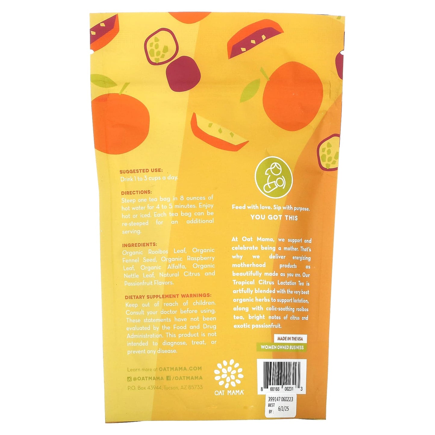 Oat Mama, Lactation Tea, Tropical Citrus, Caffeine Free, 14 Tea Bags, 32 g