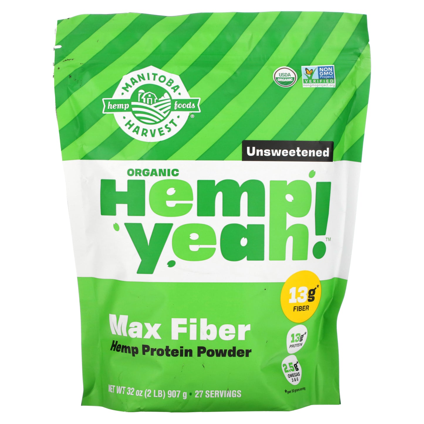 Manitoba Harvest-Organic Hemp Yeah! Max Fiber Hemp Protein Powder-Unsweetened-32 oz (907 g)