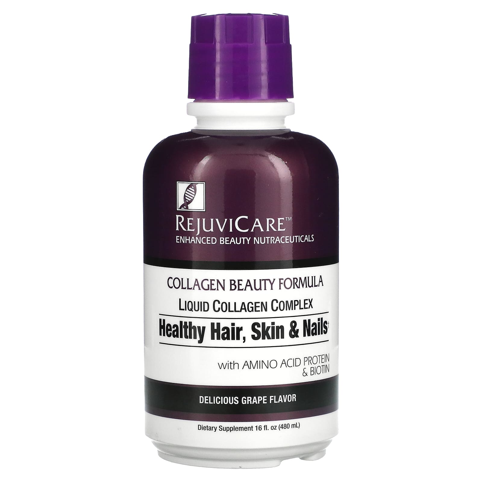 Rejuvicare-Collagen Beauty Formula-Liquid Collagen Complex-Healthy Hair-Skin & Nails-Grape-16 fl oz (480 ml)