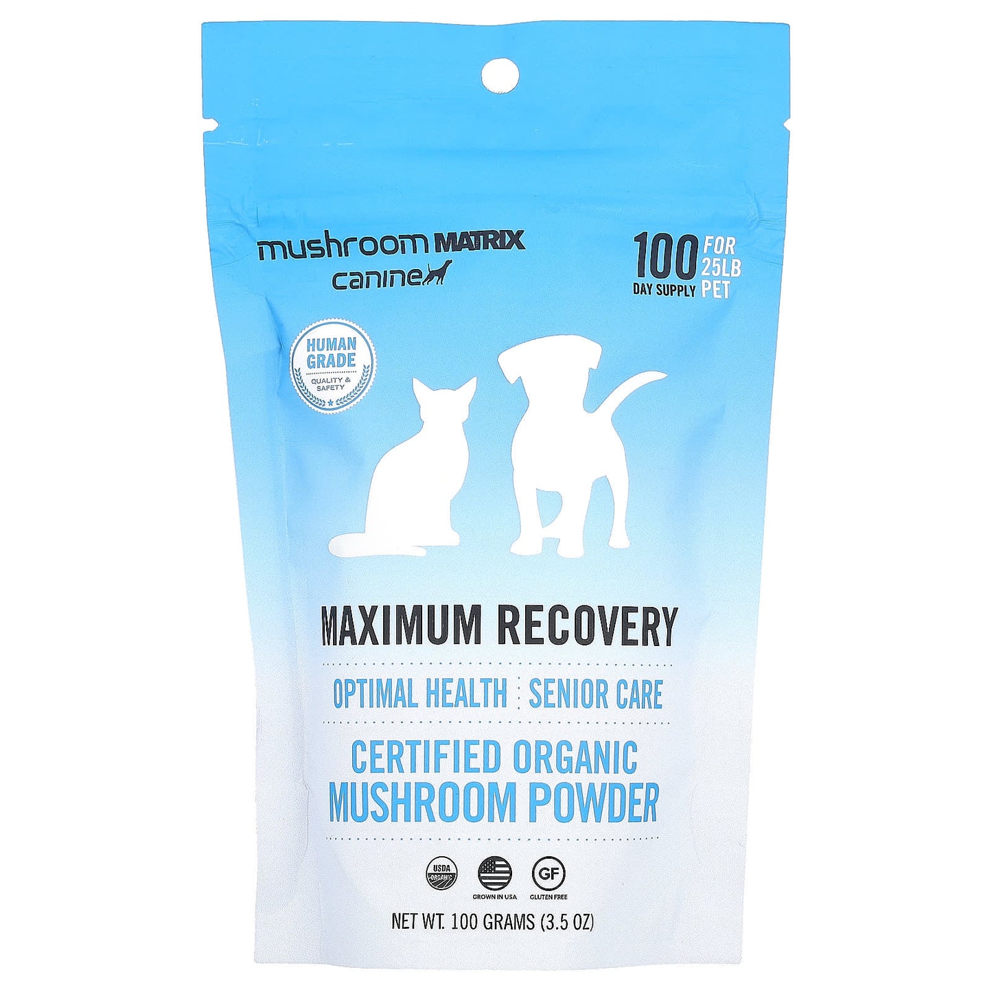 Mushroom Matrix Canine-Maximum Recovery-Certified Organic Mushroom Powder-For 25 lb Pet-For Dogs and Cats-3.5 oz (100 g)