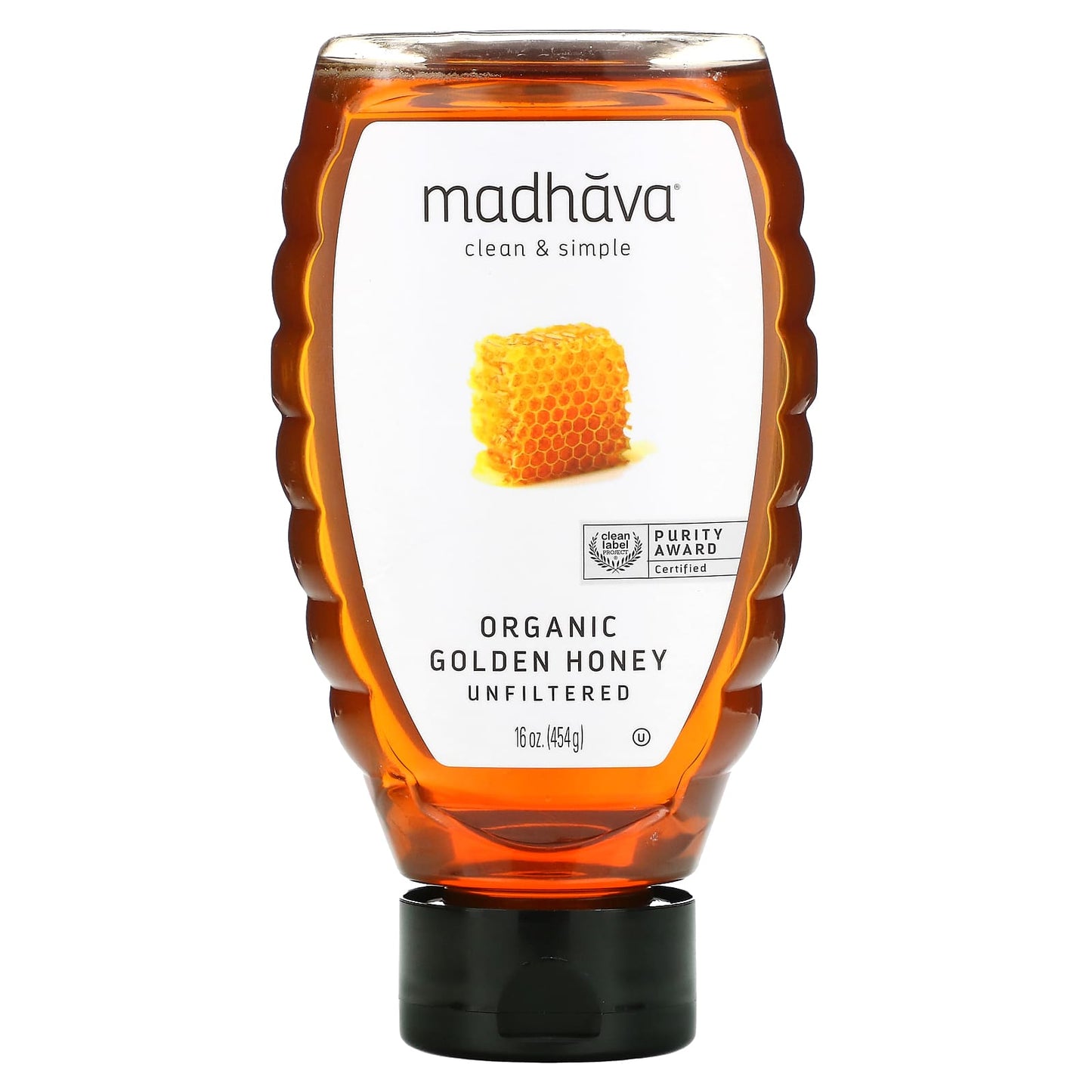 Madhava Natural Sweeteners-Organic Golden Honey-Unfiltered-16 oz (454 g)