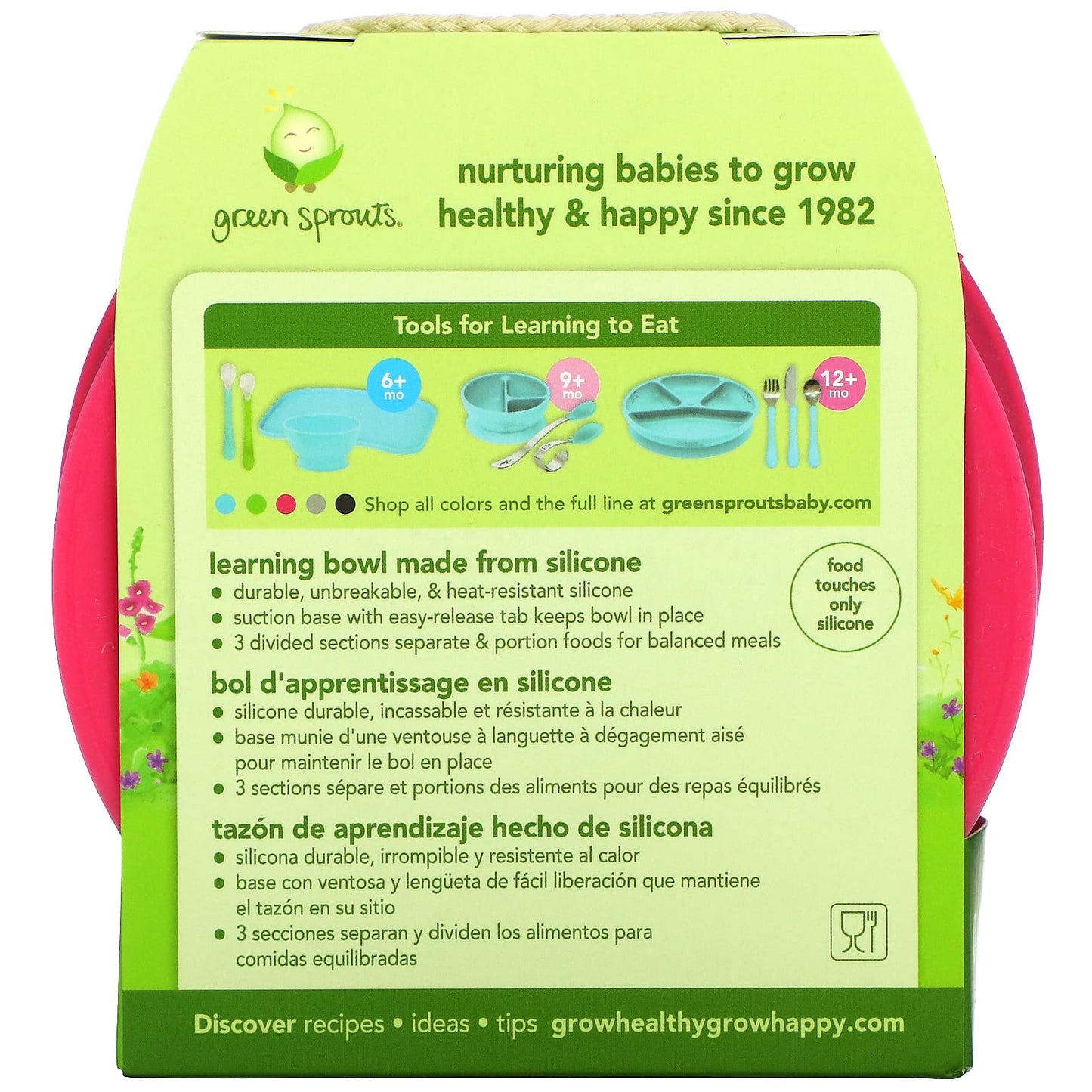 Green Sprouts, Learning Bowl, 9+ Months, Pink, 1 Bowl