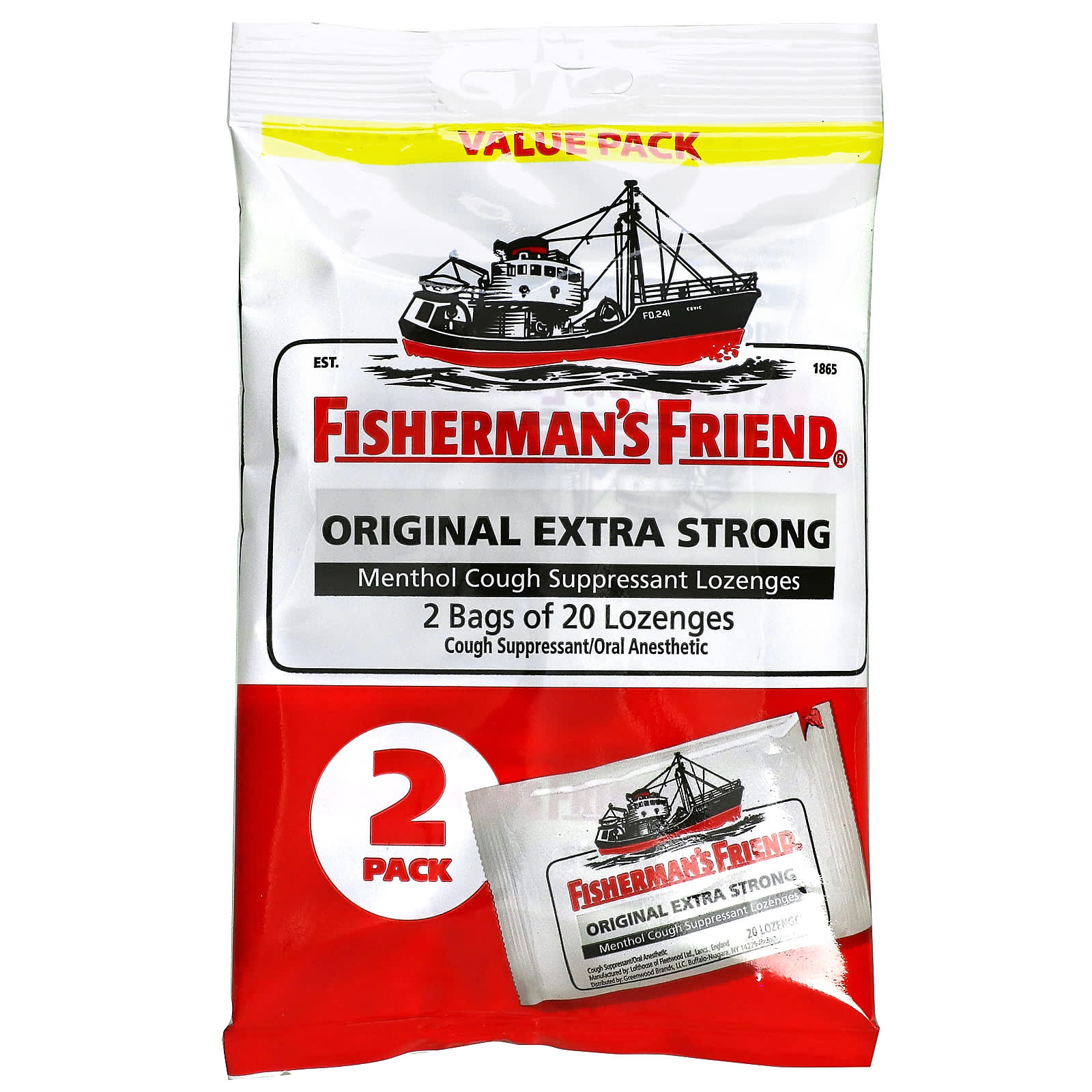 Fisherman's Friend-Menthol Cough Suppressant Lozenges-Original Extra Strong-40 Lozenges