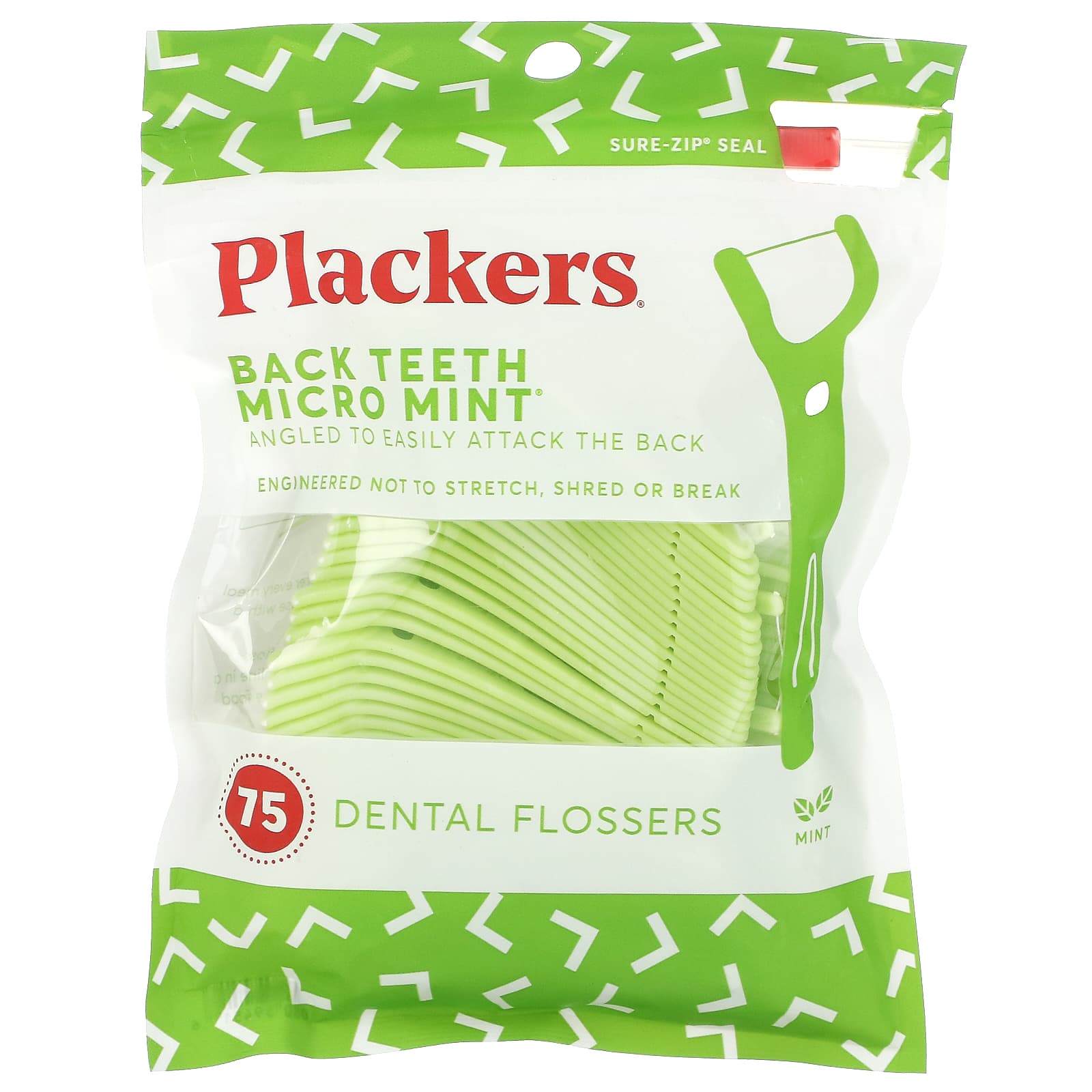 Plackers-Back Teeth Micro Mint-Dental Flossers-Mint-75 Count