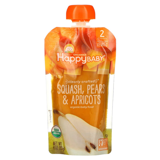 Happy Family Organics-Happy Baby-Organic Baby Food-6 + Months- Squash-Pears & Apricots-4 oz (113 g)