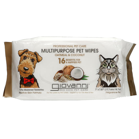 Giovanni-Professional Pet Care-Multipurpose Pet Wipes-Fragrance-Free-75 Pre-Moistened Towelettes