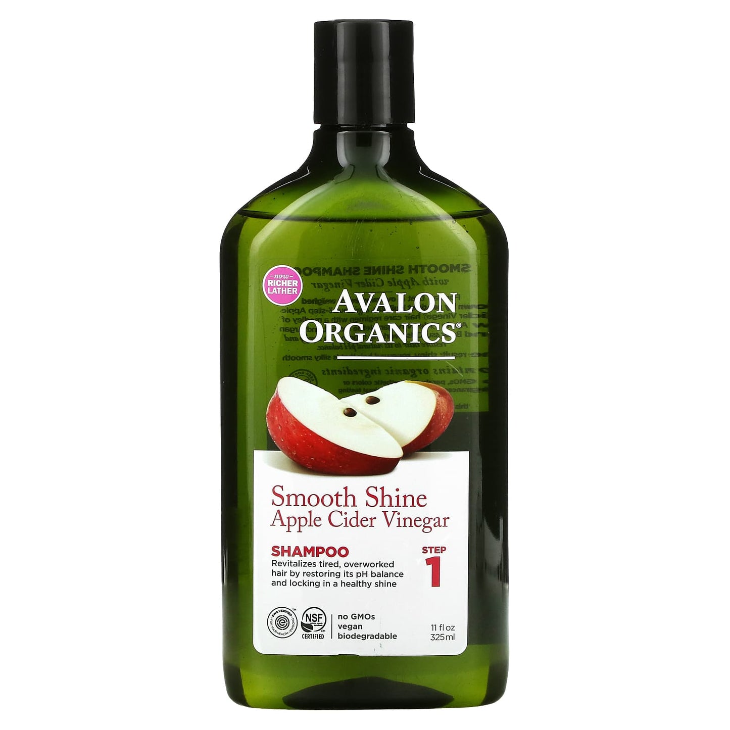 Avalon Organics-Shampoo-Smooth Shine-Step 1-Apple Cider Vinegar-11 fl oz (325 ml)