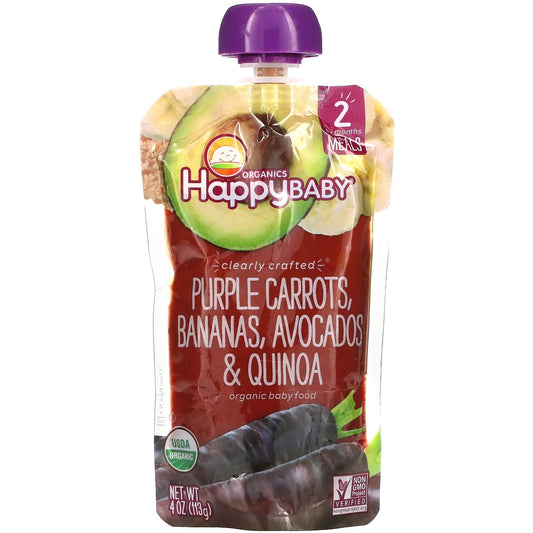 Happy Family Organics-Happy Baby-Organic Baby Food-6+ Months-Purple Carrots-Bananas-Avocados & Quinoa-4 oz (113 g)