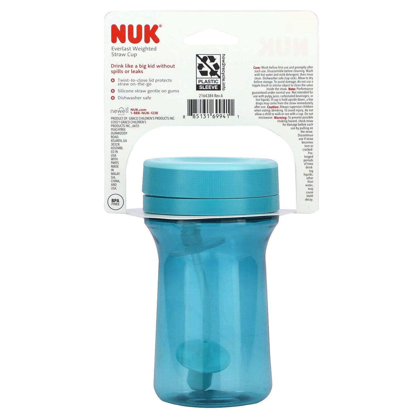 NUK, Everlast Weighted Straw Cup, 12+ Months, Teal, 10 oz (300 ml)