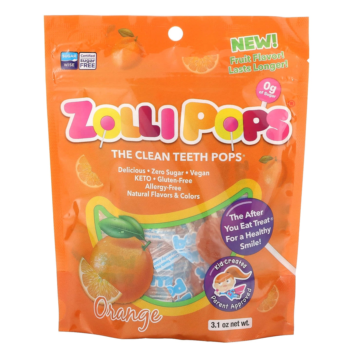 Zollipops-The Clean Teeth Pops-Orange-3.1 oz