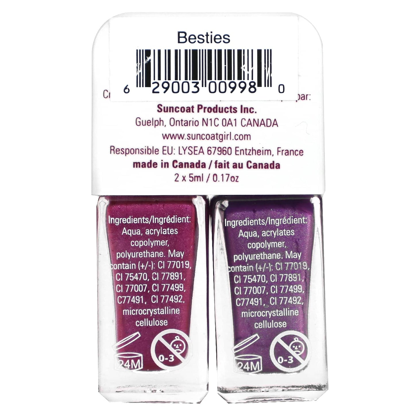 SuncoatGirl, Besties Nail Polish Duo Set, Violet and Deep Purple, 2 Piece Set