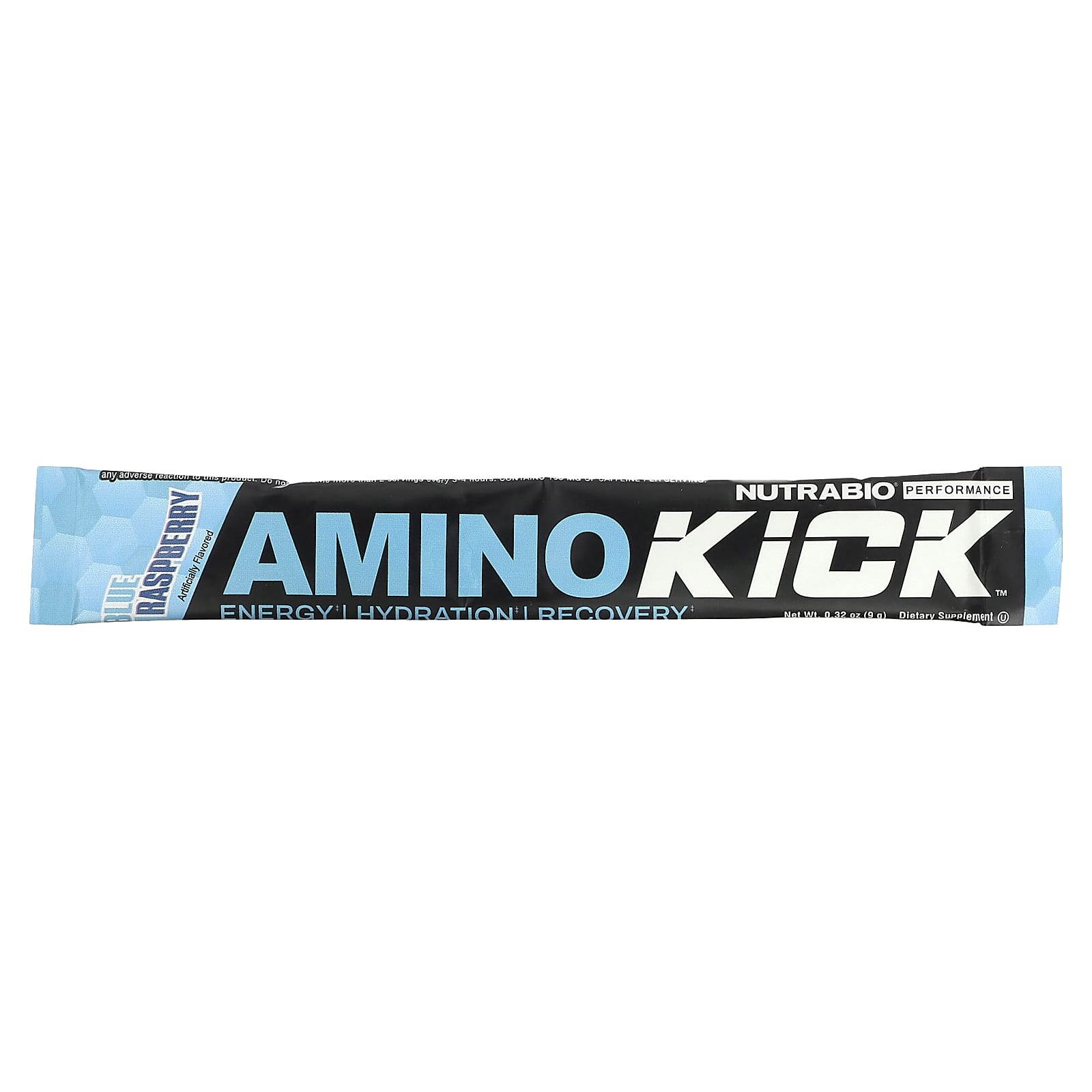 NutraBio-Amino Kick-Blue Raspberry-1 Stick Pack-0.32 oz (9 g)