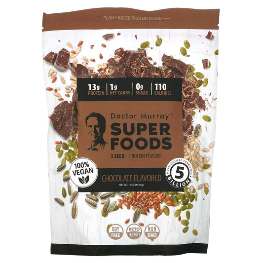 Dr. Murray's-Super Foods-3 Seed ( Pumpkin-Flax-Sunflower ) Vegan Protein Powder-Chocolate-16 oz (453.5 g)