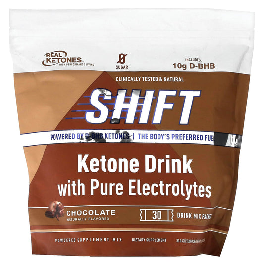 Real Ketones-Shift-Ketone Drink with Pure Electrolytes-Chocolate-30 Drink Mix Packets-0.42 oz (12 g) Each