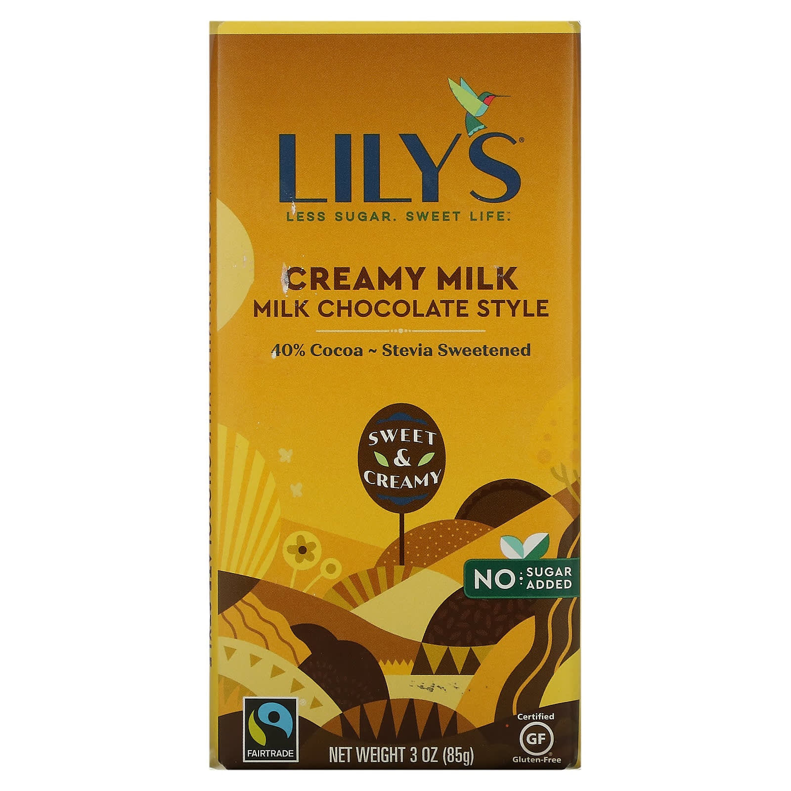 Lily's Sweets-Milk Chocolate Style Bar-Creamy Milk-40% Cocoa-3 oz (85 g)