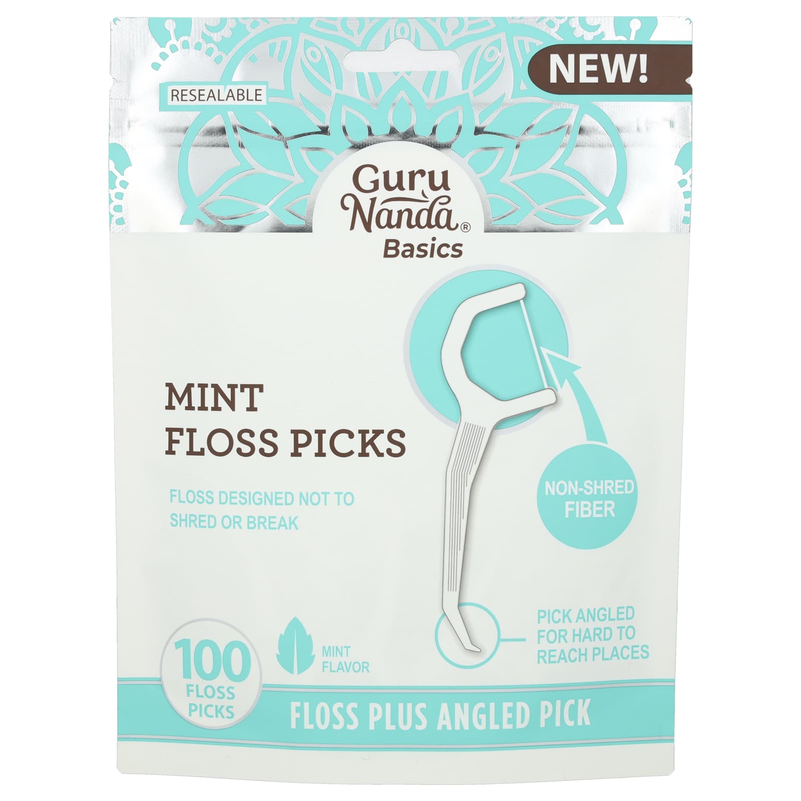 GuruNanda-Basics-Mint Floss Picks-100 Floss Picks