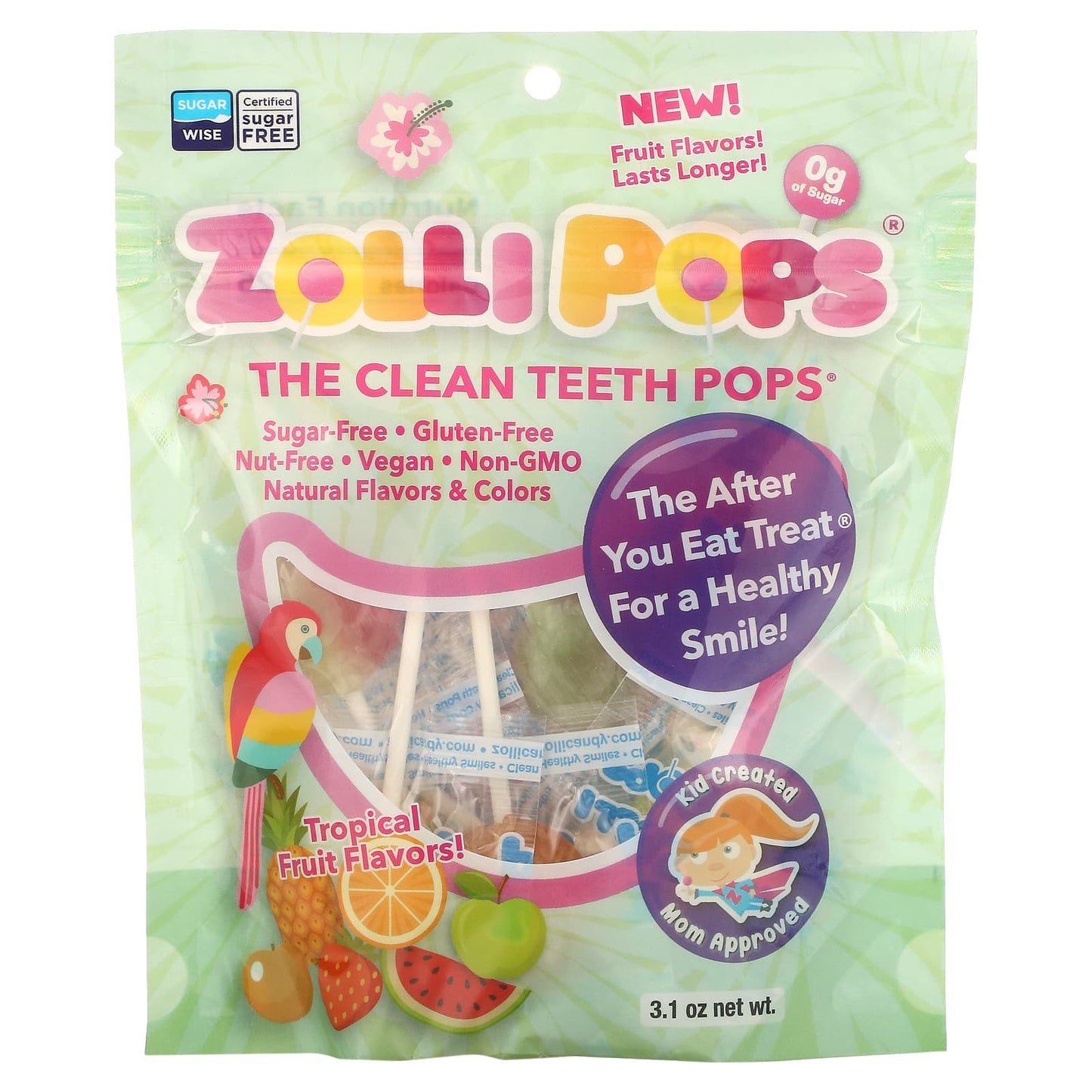 Zollipops-Zollipops-The Clean Teeth Pops-Tropical Fruit Flavors-3.1 oz