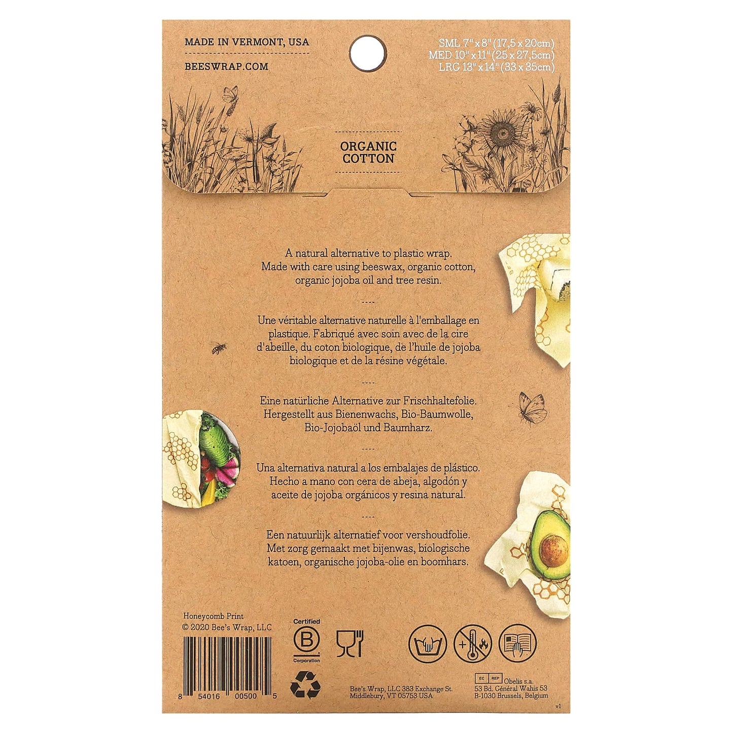 Bee's Wrap, Food Wrap, Honeycomb Print, Assorted 3 Pack