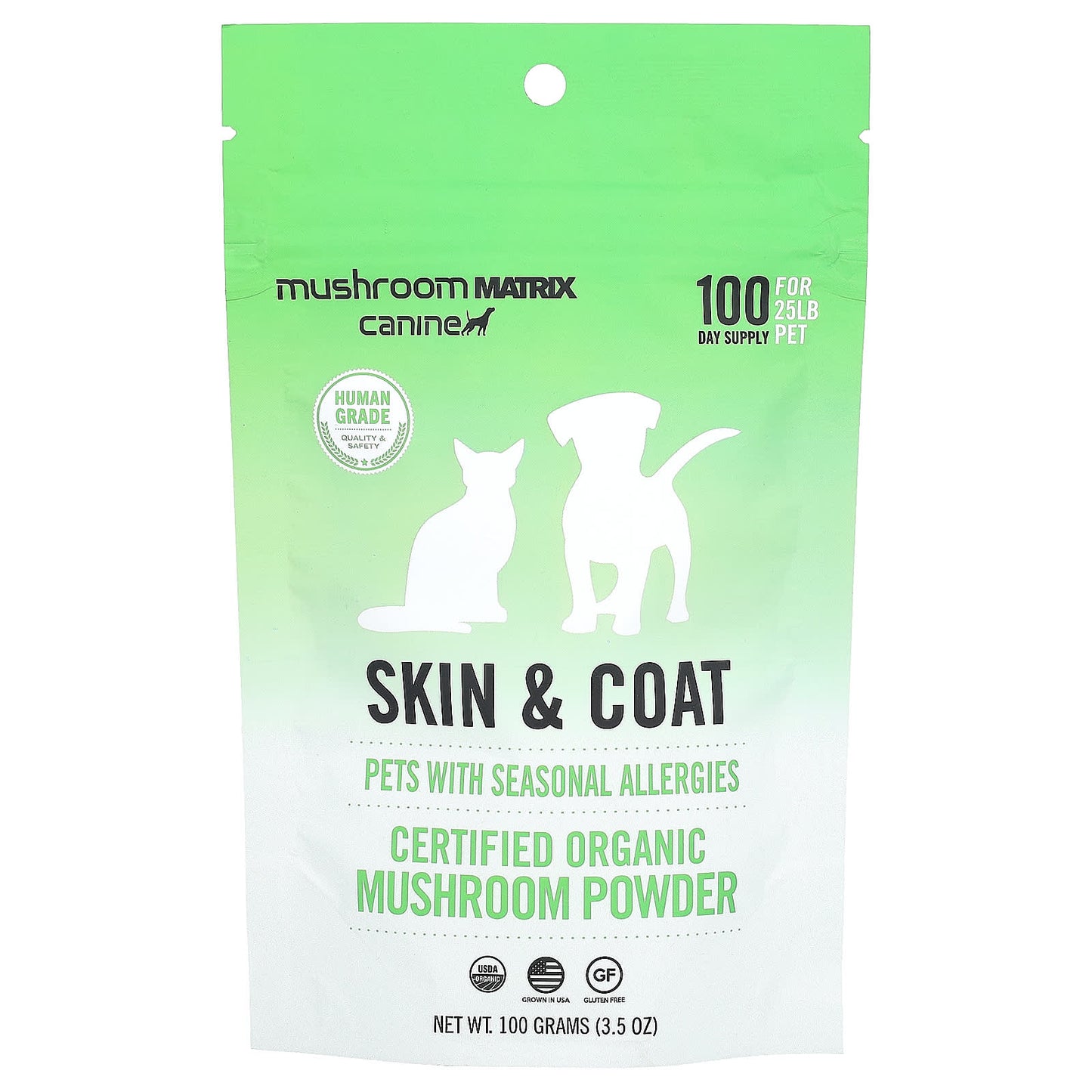 Mushroom Matrix Canine-Skin & Coat-Certified Organic Mushroom Powder-For Cats and Dogs-For 25 lb Pet-For Dogs and Cats-3.5 oz (100 g)