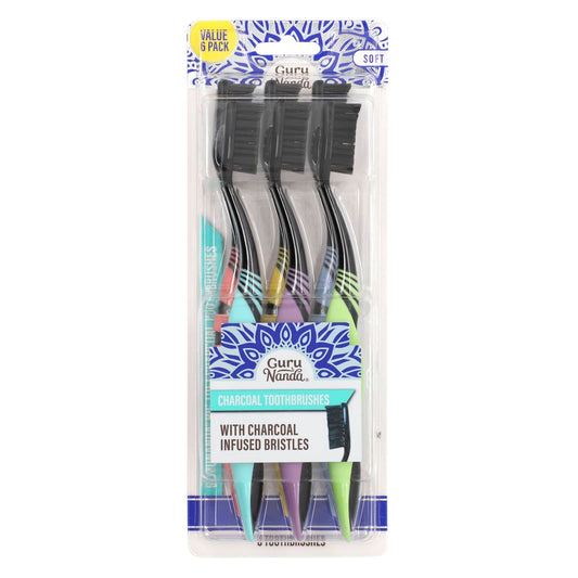 GuruNanda-Big Tuft Charcoal Toothbrushes-Soft -6 Toothbrushes