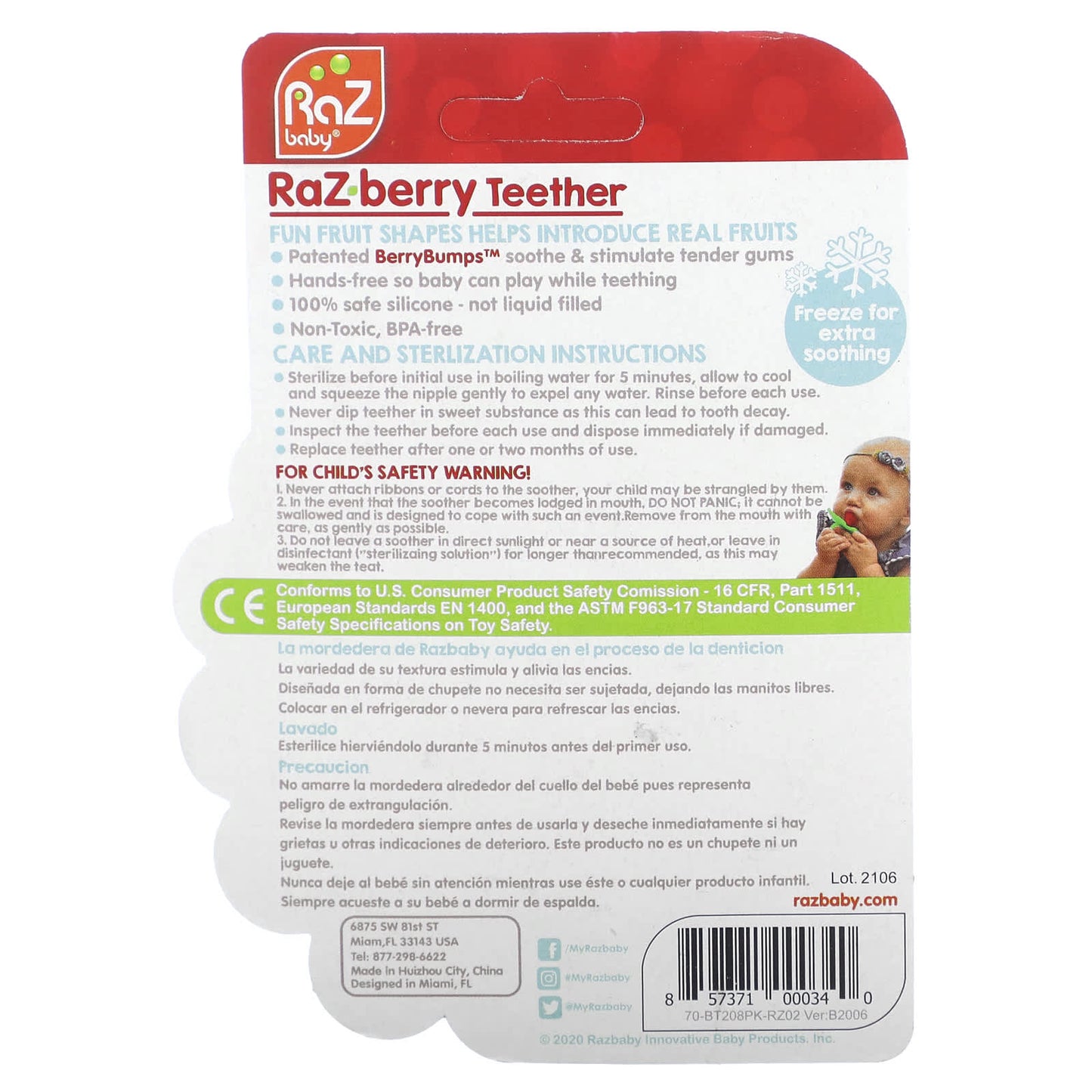 RaZbaby, RaZ-berry Teether, 3 Months+, Pink, 1 Count