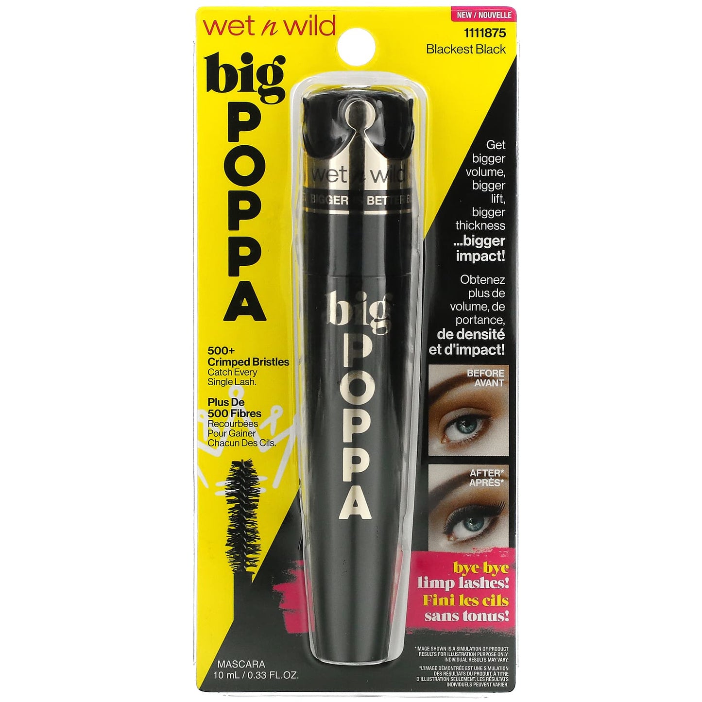 wet n wild, Big Poppa Mascara, Blackest Black, 0.33 fl oz (10 ml)