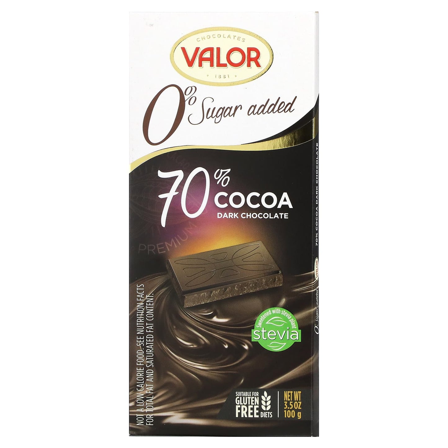 Valor-0% Sugar Added-70% Cocoa Dark Chocolate-3.5 oz (100 g)