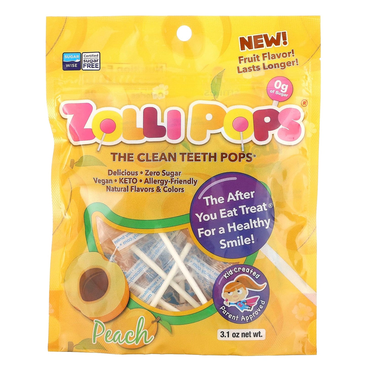 Zollipops-The Clean Teeth Pops-Peach-3.1 oz