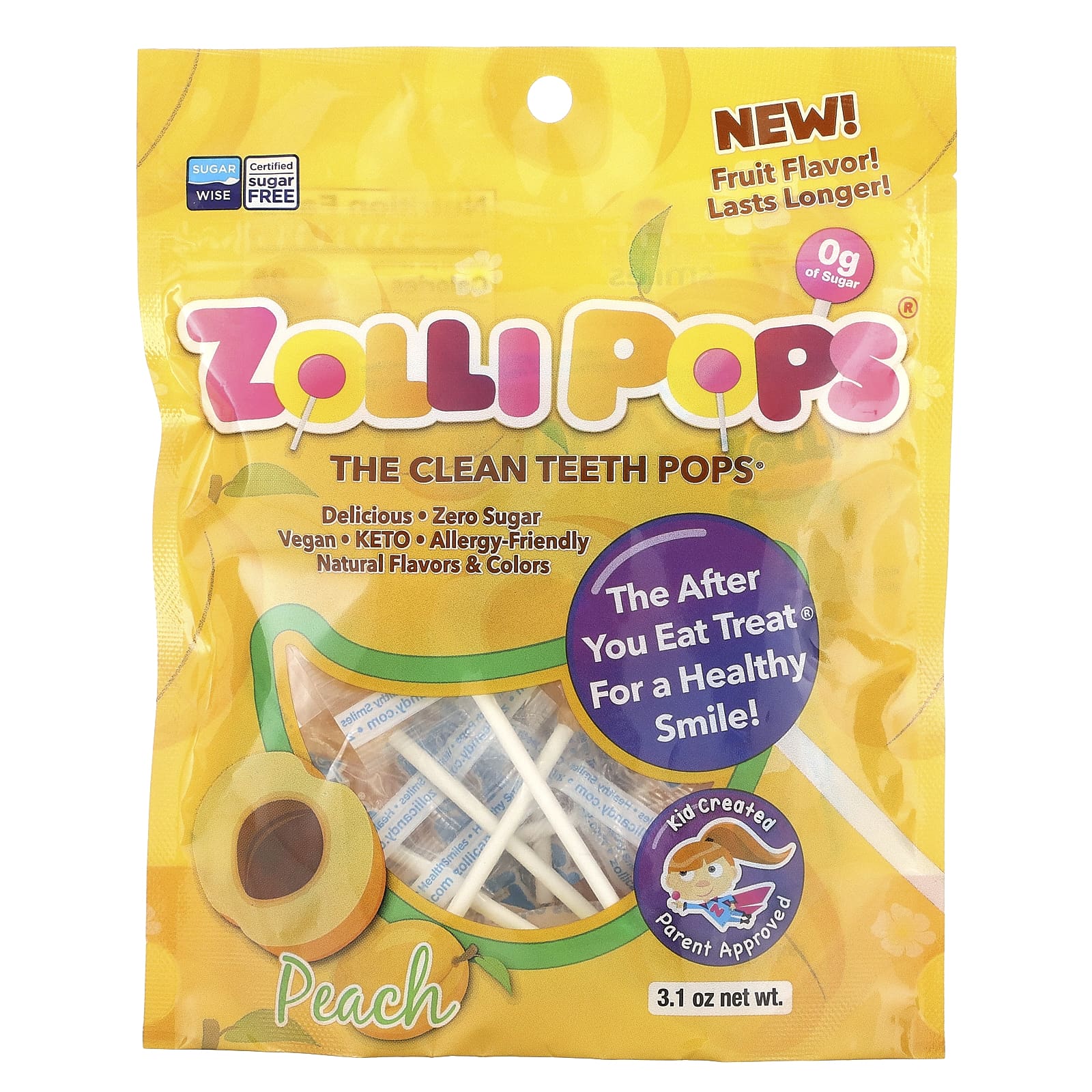 Zollipops-The Clean Teeth Pops-Peach-3.1 oz