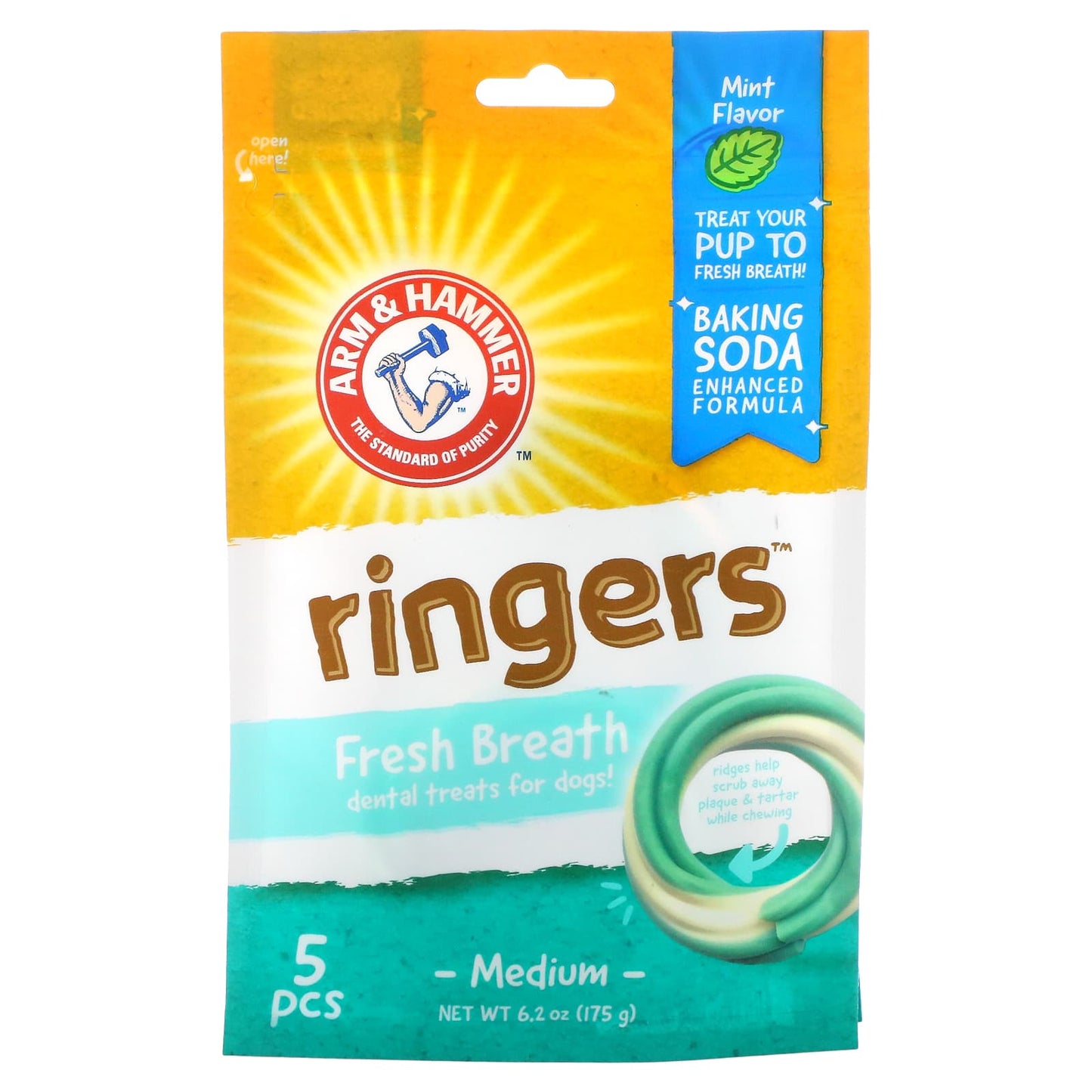 Arm & Hammer-Ringers-Fresh Breath Dental Treats For Dogs-Medium-Mint-5 Pieces