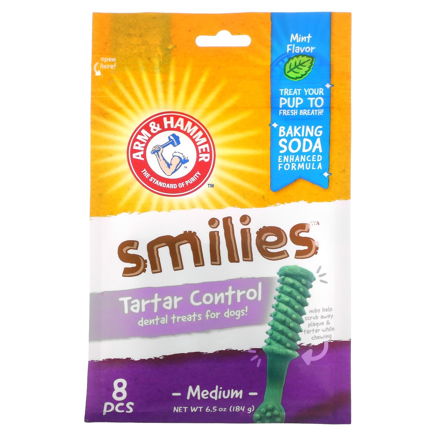 Arm & Hammer-Smilies-Tartar Control Dental Treats for Dogs-Medium-Mint-8 Pieces