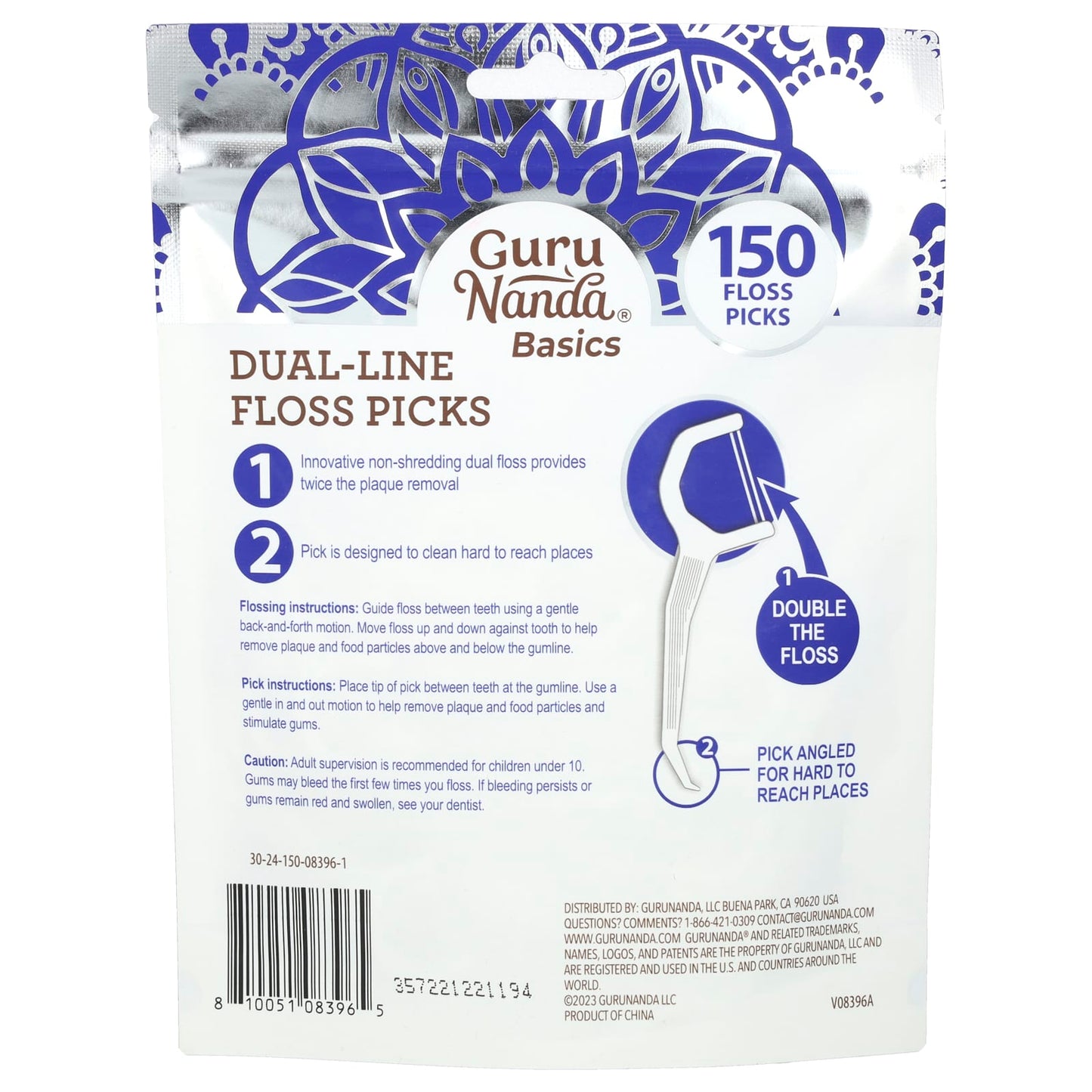 GuruNanda, Basics, Dual-Line Floss Picks, 150 Floss Picks