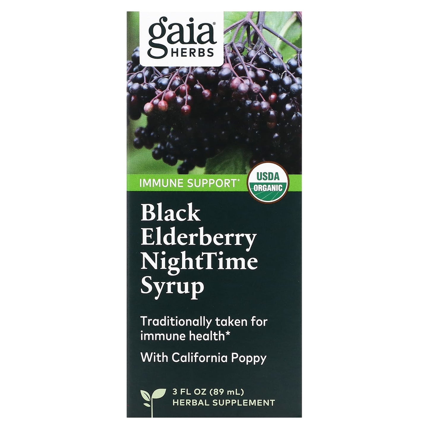 Gaia Herbs-Black Elderberry NightTime Syrup-3 fl oz (89 ml)