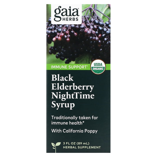 Gaia Herbs-Black Elderberry NightTime Syrup-3 fl oz (89 ml)