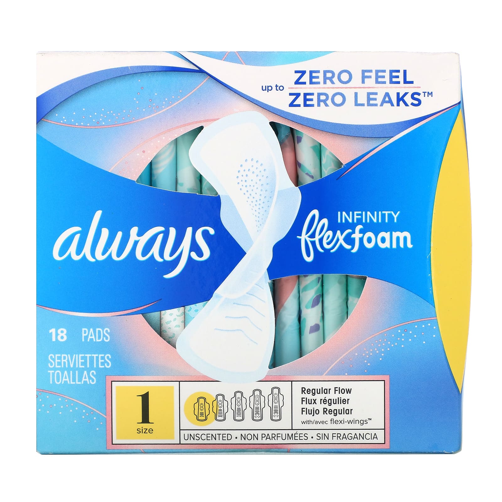 Always-Infinity Flex Foam with Wings-Size 1-Regular Flow-Unscented-18 Pads