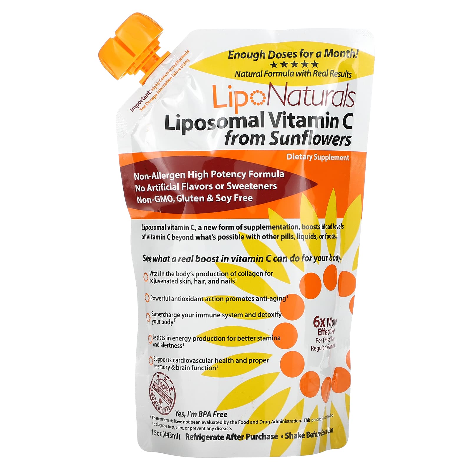 Lipo Naturals-Liposomal Vitamin C from Sunflowers-15 oz (443 ml)