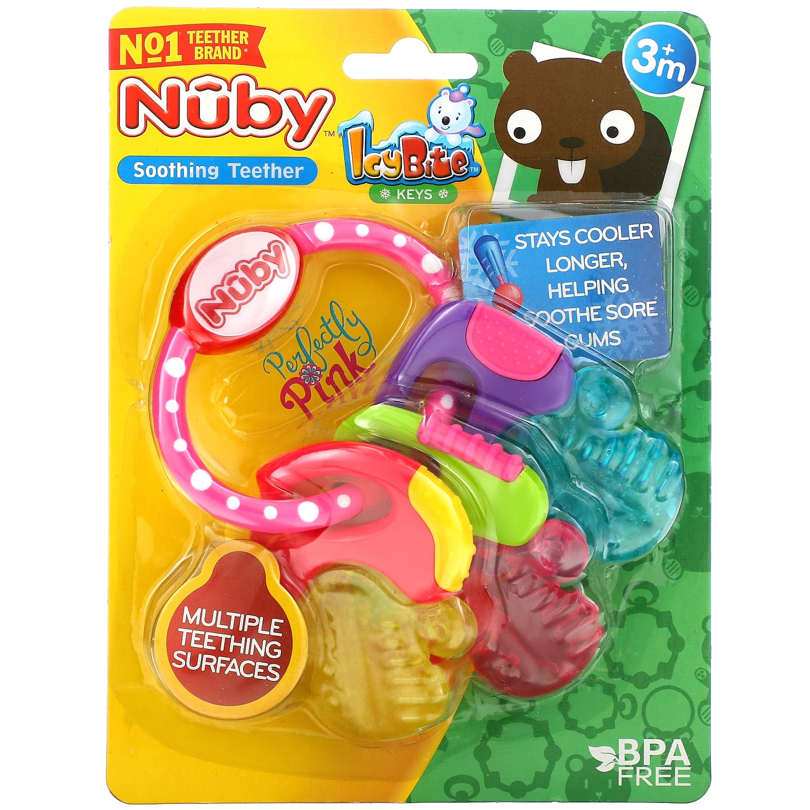 Nuby-Soothing Teether-IcyBite Keys-3+ Months-Pink-1 Teether