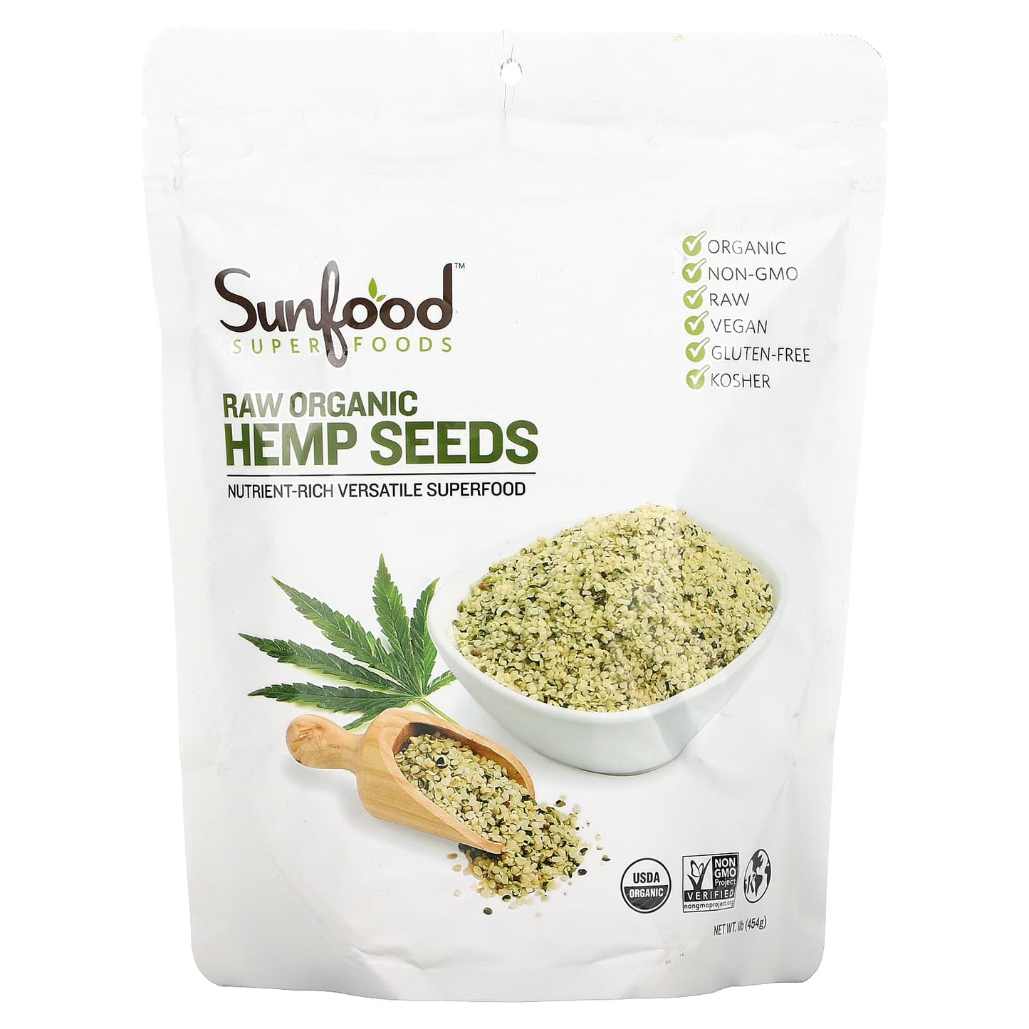 Sunfood-Raw Organic Hemp Seeds-1 lb (454 g)