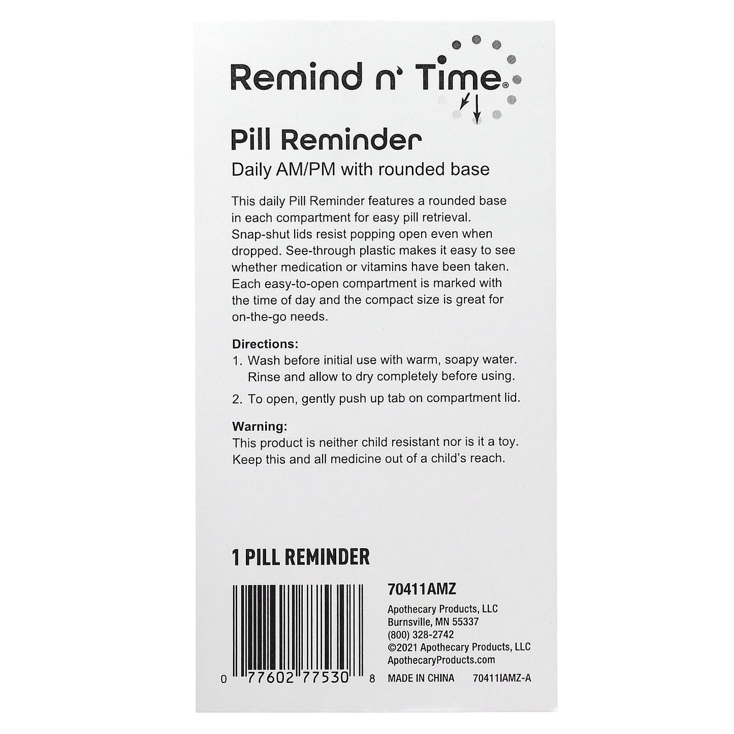 Ezy Dose, Daily AM/PM With Rounded Base Pill Reminder, 1 Count