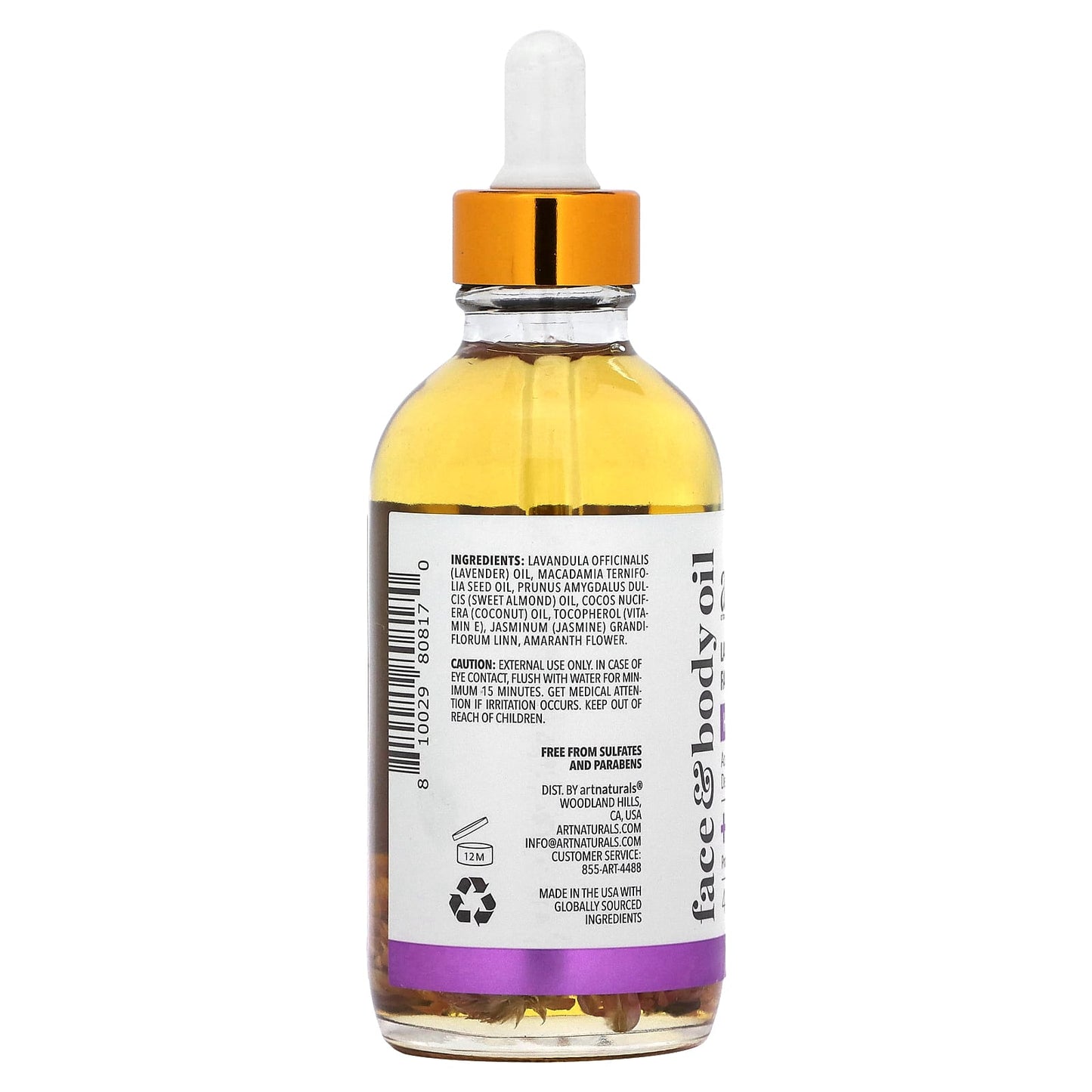 artnaturals, Face & Body Oil, Lavender + Jasmine , 4 fl oz (118 ml)