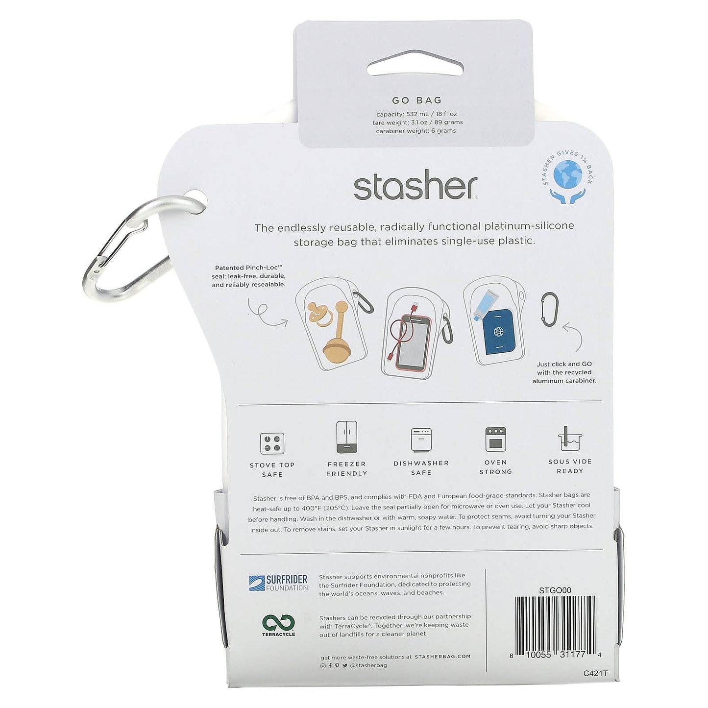 Stasher, Go Bag, White, 18 fl oz (532 ml)