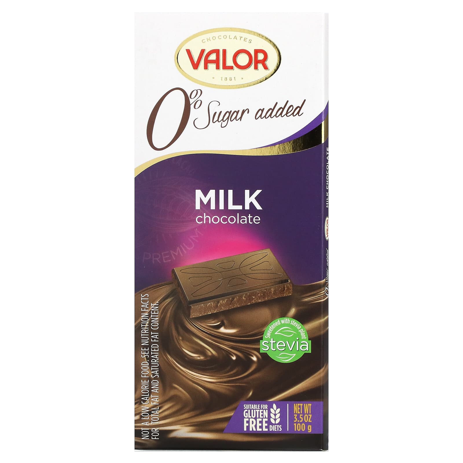 Valor-0% Sugar Added-Milk Chocolate-3.5 oz (100 g)