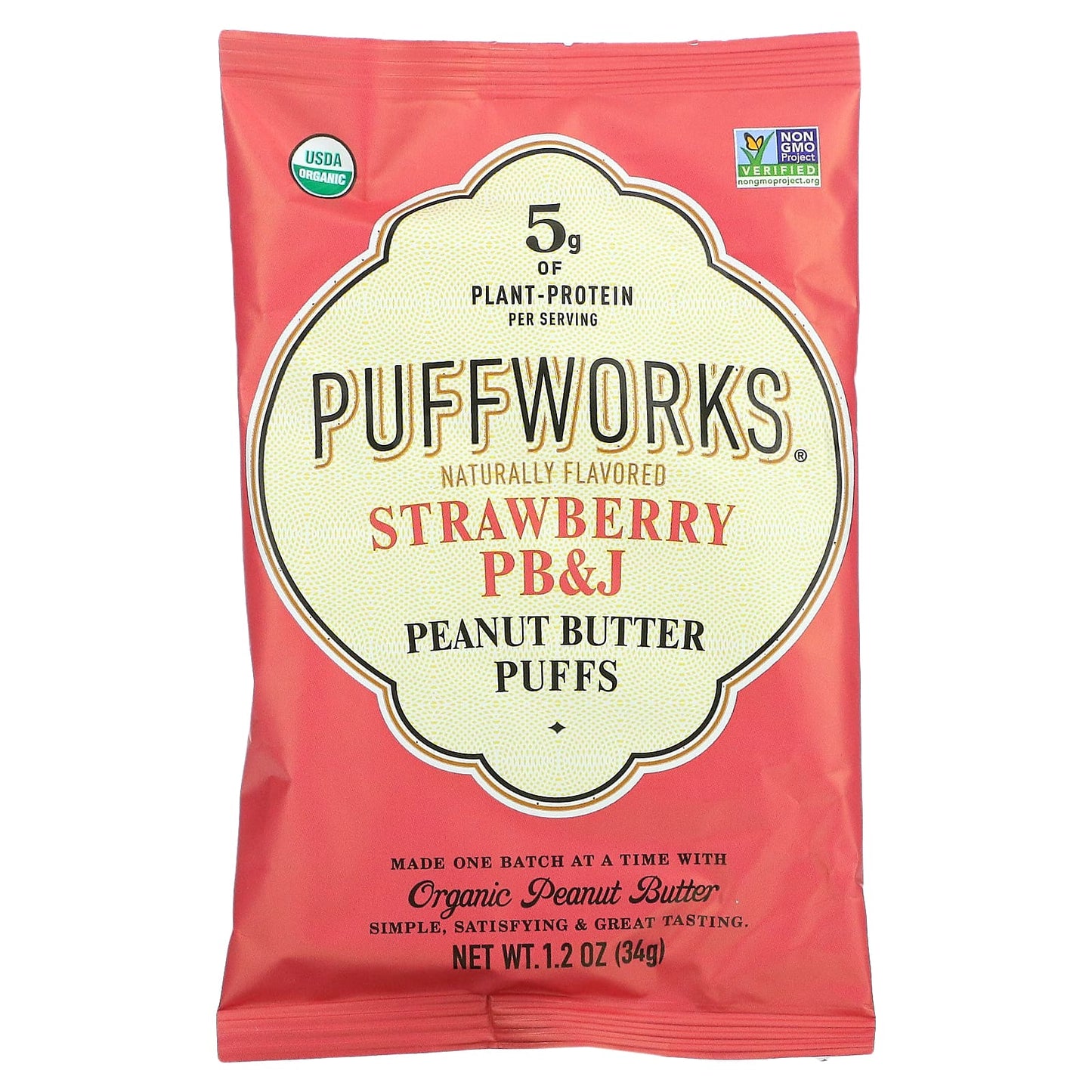 Puffworks, Peanut Butter Puffs, Strawberry PB&J, 6 Pack, 1.2 oz (34 g) Each