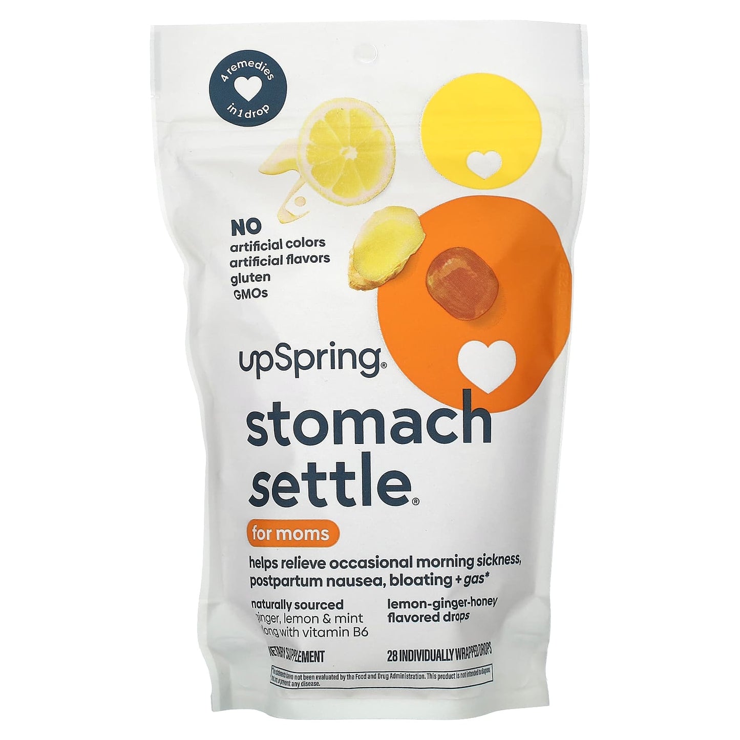 UpSpring-Stomach Settle-For Moms-Lemon-Ginger-Honey-28 Individually Wrapped Drops