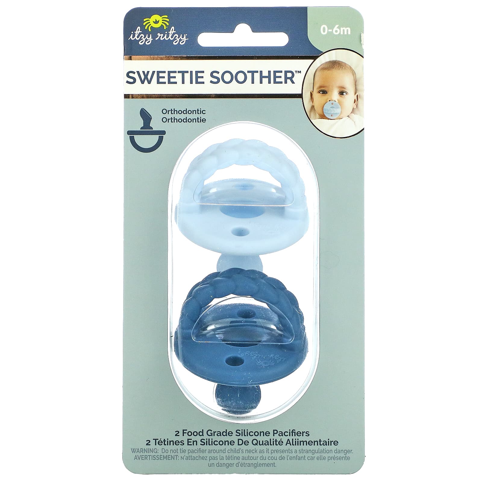 itzy ritzy-Sweetie Soother-Food Grade Silicone Pacifiers-0-6 Months-Sky & Surf Braids- 2 Pacifiers