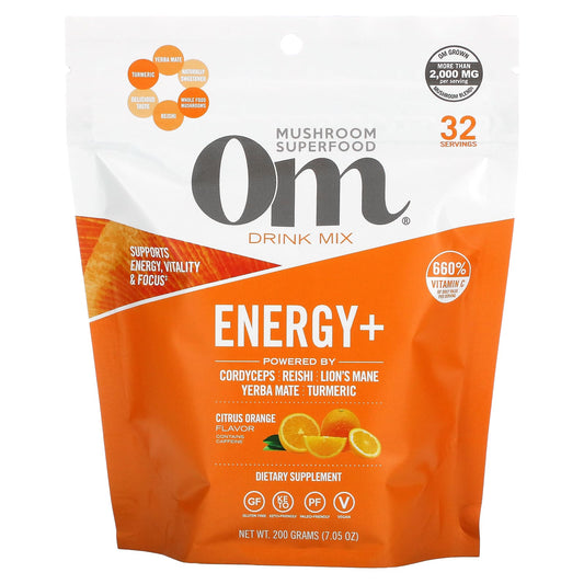 Om Mushrooms-Energy+ Drink Mix-Citrus Orange -7.05 oz (200 g)