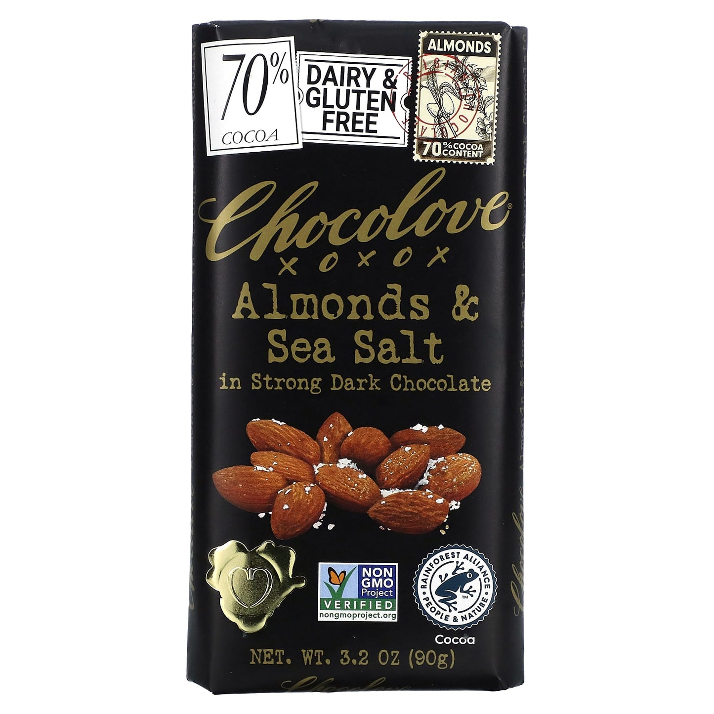 Chocolove-Almonds & Sea Salt in Strong Dark Chocolate-70% Cocoa-3.2 oz (90 g)