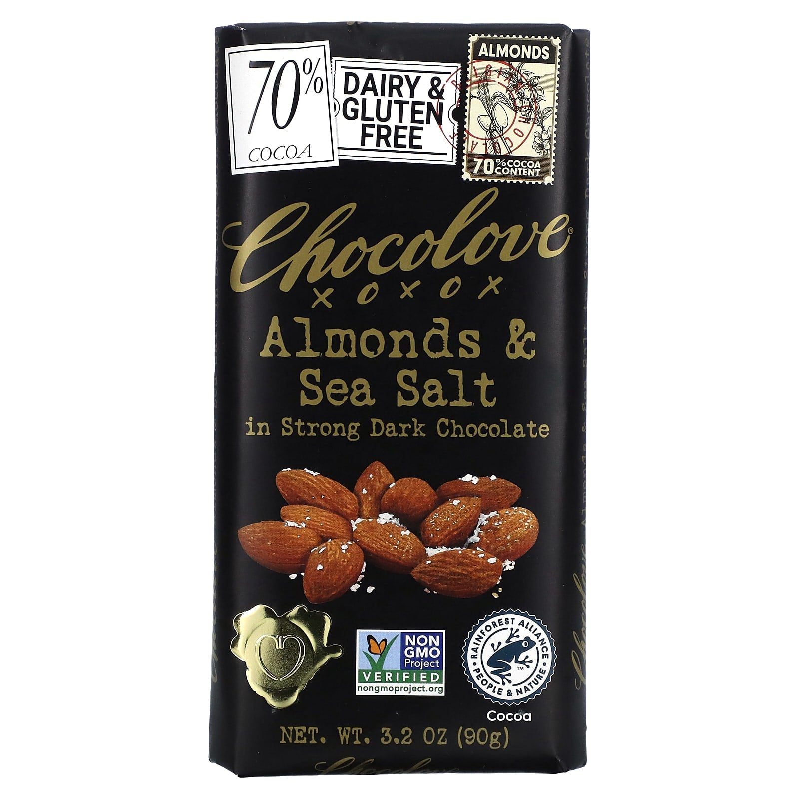 Chocolove-Almonds & Sea Salt in Strong Dark Chocolate-70% Cocoa-3.2 oz (90 g)